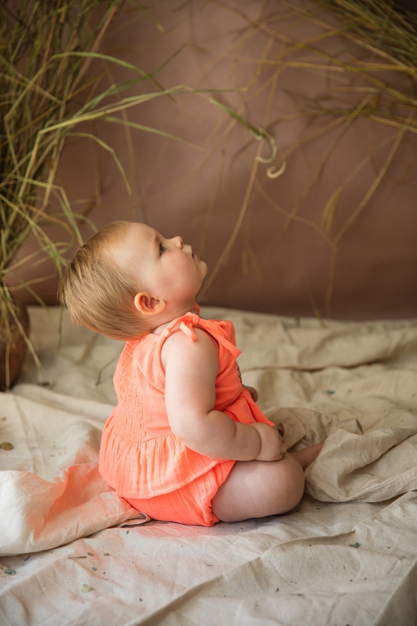Polly Romper - Electric Peach