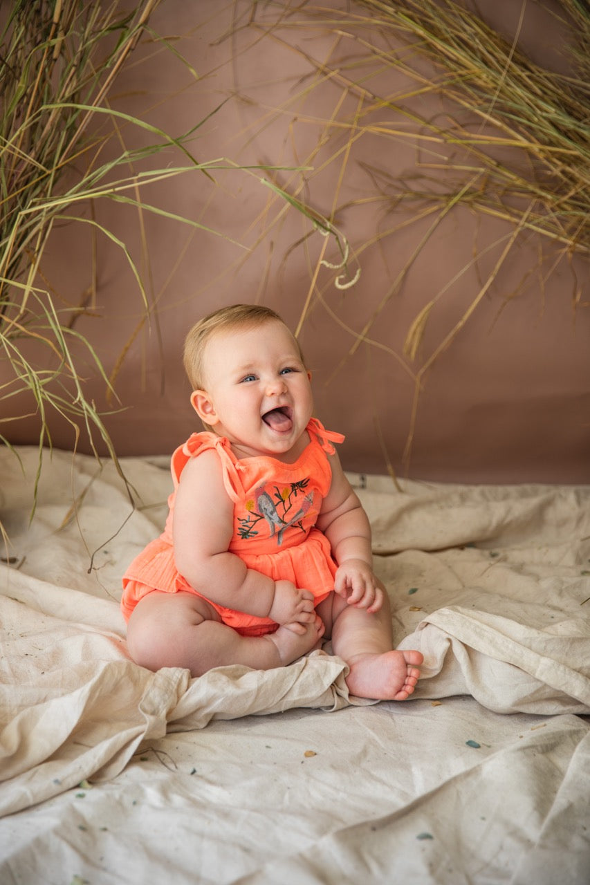 Polly Romper - Electric Peach